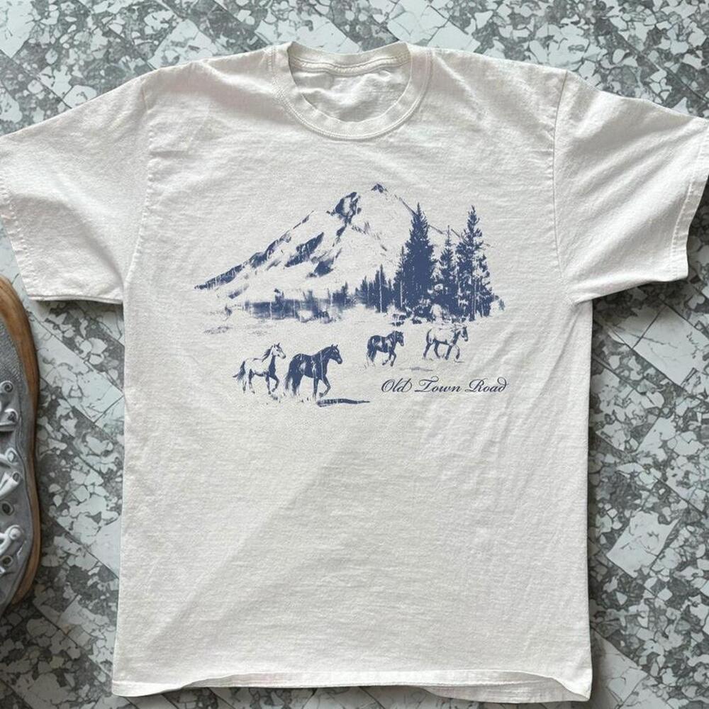 White + Blue Horse Graphic Tee